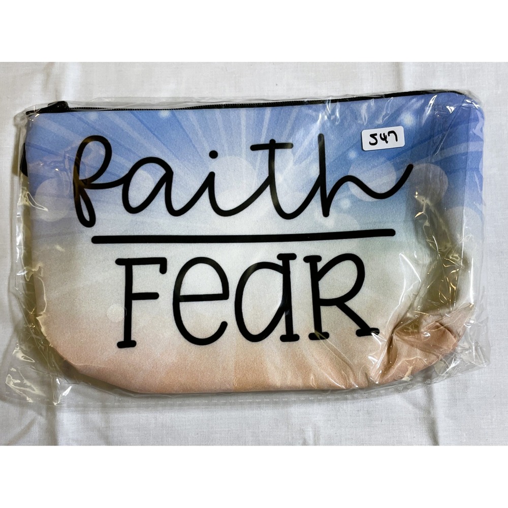 The Pouch Faith Over Fear Pouch Womens Small Blue White Peach New Inspirational